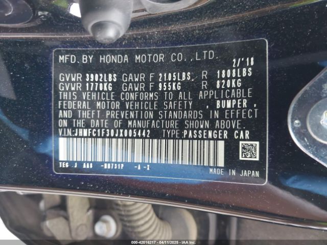 2018 HONDA CIVIC JHMFC1F30JX005442 Photo 8