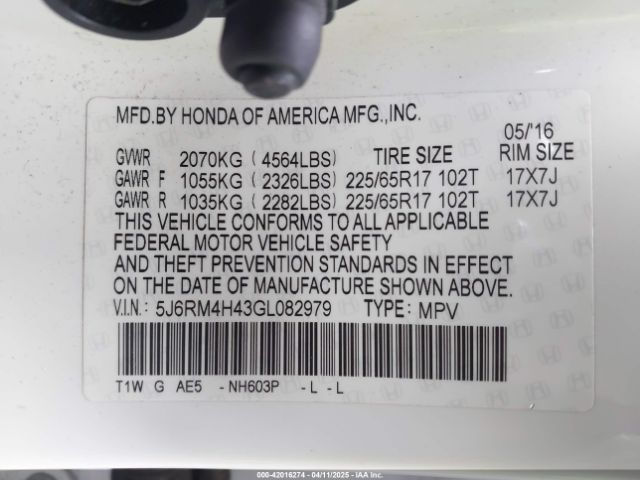 5J6RM4H43GL082979 Honda CR-V SE