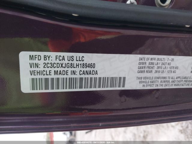 2C3CDXJG8LH189460 Dodge Charger Sxt Awd