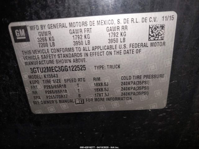 3GTU2MEC3GG122525 GMC Sierra 1500 Sle