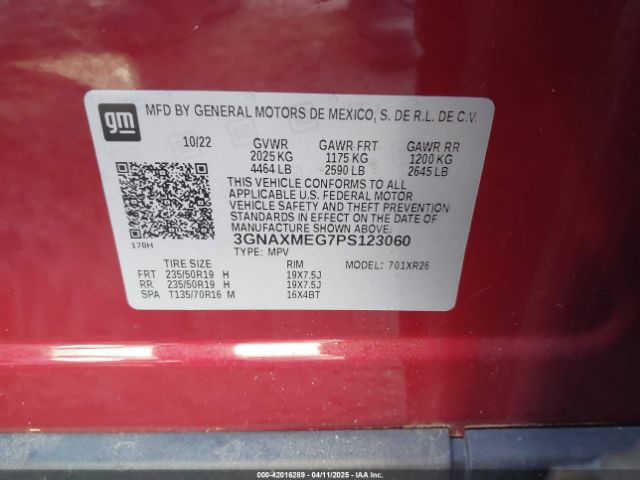 3GNAXMEG7PS123060 Chevrolet Equinox Fwd Rs