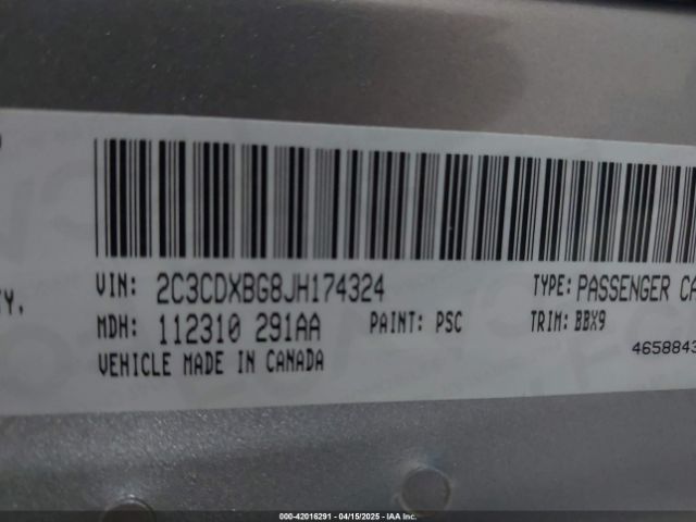 2C3CDXBG8JH174324 Dodge Charger Sxt Rwd