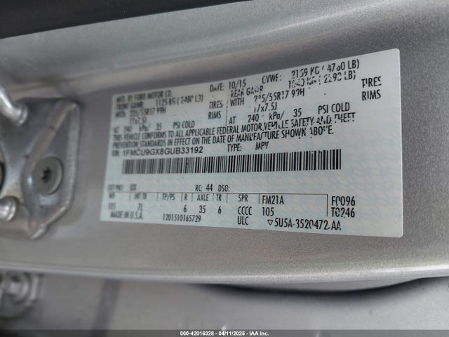 1FMCU9GX8GUB33192 Ford ESCAPE SE