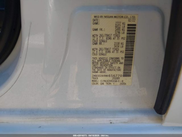 1N6ED1EK4NN656770 Nissan Frontier Pro-4x 4x4