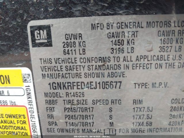 1GNKRFED4EJ105677 Chevrolet Traverse Ls