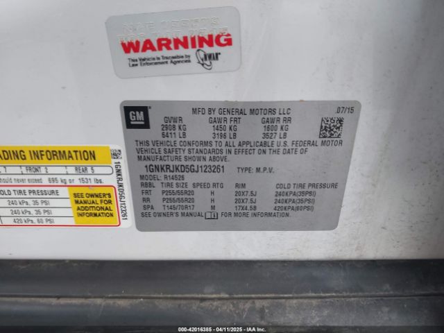 1GNKRJKD5GJ123261 Chevrolet Traverse Ltz