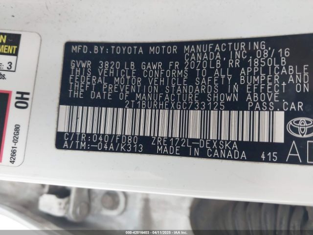 2T1BURHEXGC733125 Toyota Corolla S Plus
