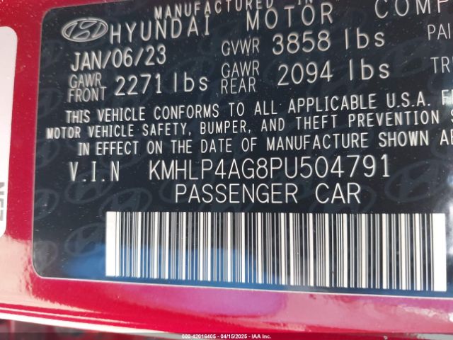 KMHLP4AG8PU504791 Hyundai Elantra Limited