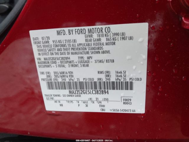 MAJ3S2GE5LC382894 Ford Ecosport Se