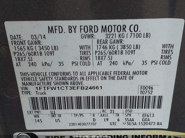 2014 FORD F-150 1FTFW1CT3EFB24661 Photo 8