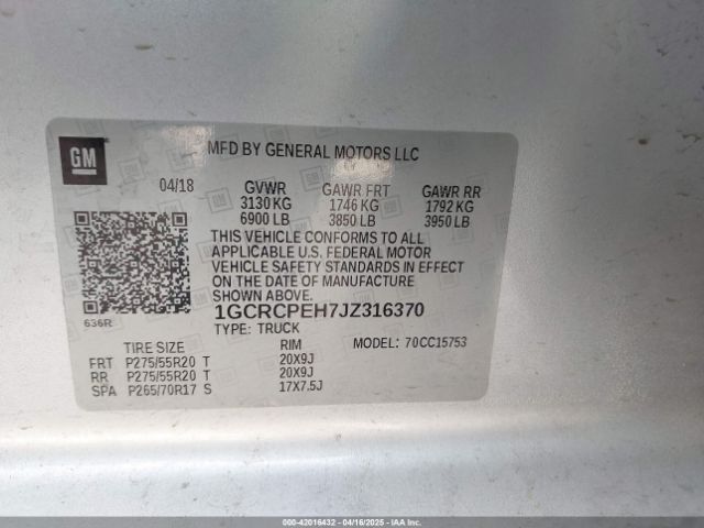 1GCRCPEH7JZ316370 Chevrolet Silverado 1500 Custom