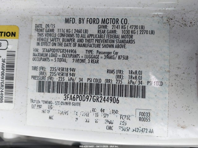 3FA6P0D97GR244906 Ford Fusion Titanium