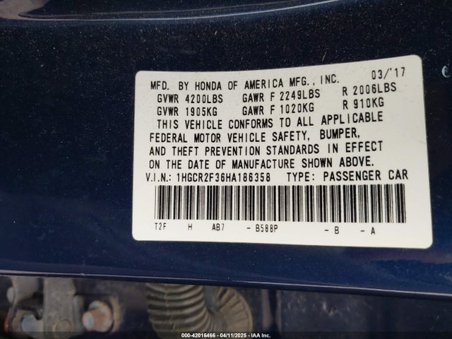 1HGCR2F36HA186358 Honda ACCORD LX