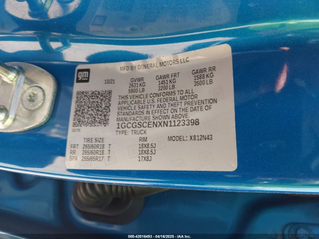 1GCGSCENXN1123398 Chevrolet Colorado 2wd  Short Box Lt