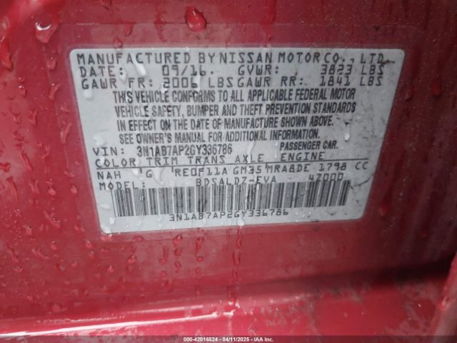 3N1AB7AP2GY336786 Nissan SENTRA SV