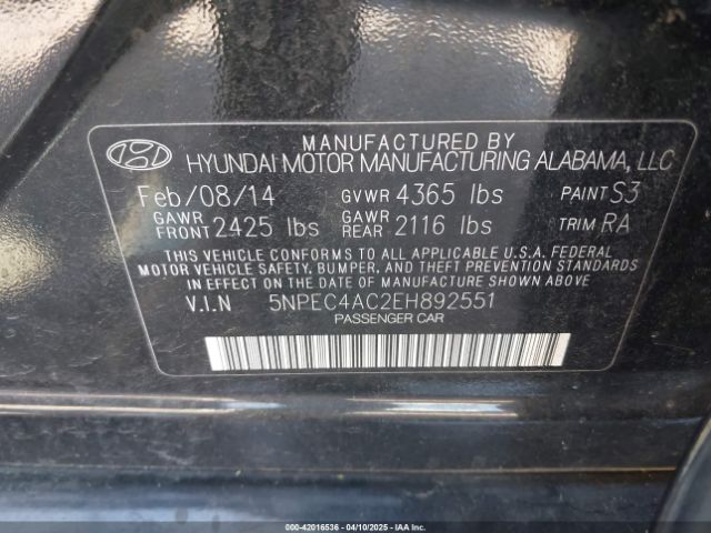 5NPEC4AC2EH892551 Hyundai Sonata Limited