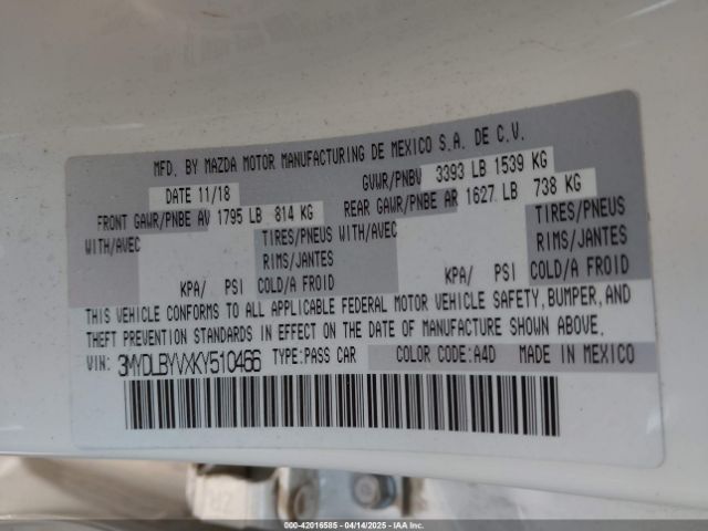 3MYDLBYVXKY510466 Toyota YARIS L