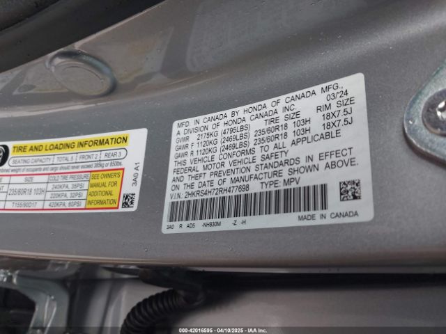 2HKRS4H72RH477698 Honda Cr-v Ex-l Awd