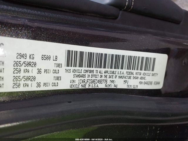 1C4RJFCG0EC492776 Jeep Grand Cherokee Overland