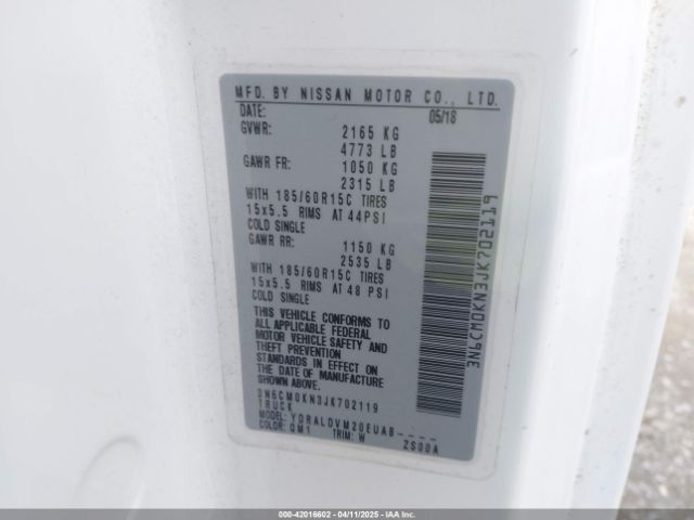 3N6CM0KN3JK702119 Nissan Nv200 S