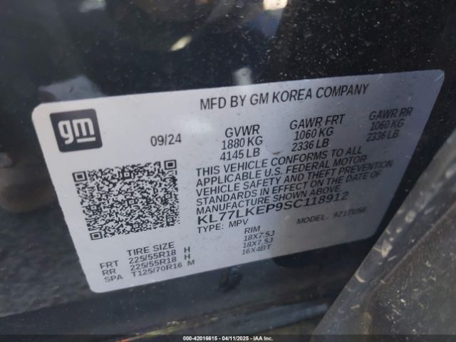KL77LKEP9SC118912 Chevrolet Trax Fwd Activ