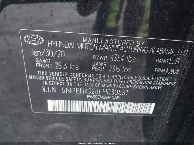 5NPEH4J28LH030831 Hyundai Sonata Limited