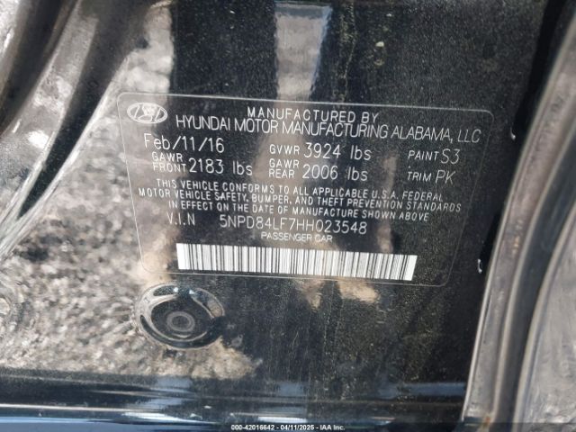 5NPD84LF7HH023548 Hyundai ELANTRA SE