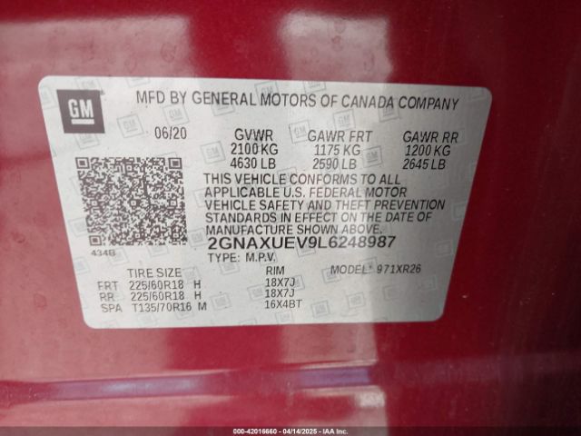 2GNAXUEV9L6248987 Chevrolet Equinox Awd Lt 1.5l Turbo