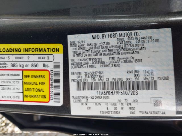 2015 FORD FUSION 1FA6P0H79F5107203 Photo 8