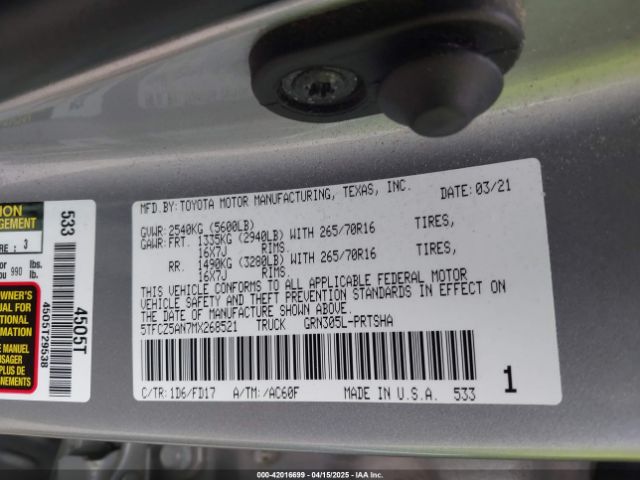 5TFCZ5AN7MX268521 Toyota Tacoma Trd Off-road