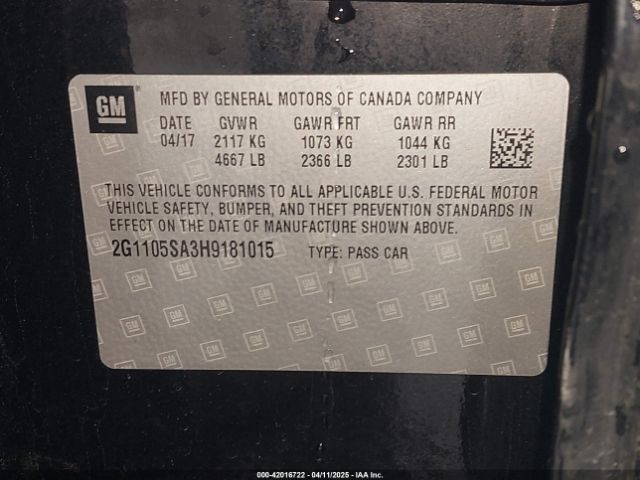 2G1105SA3H9181015 Chevrolet IMPALA 1LT