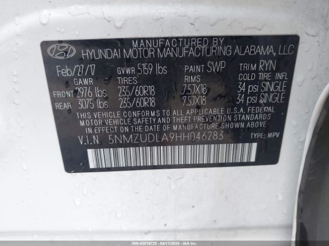 5NMZUDLA9HH046283 Hyundai Santa Fe Sport 2.0t