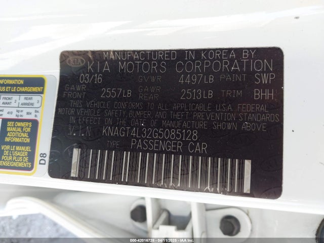 KNAGT4L32G5085128 KIA Optima Lx