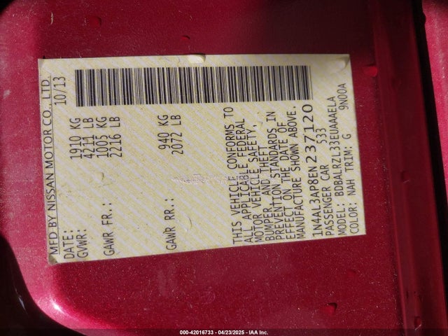Nissan Altima 2.5 S 2014 1N4AL3AP8EN237120 Image 9