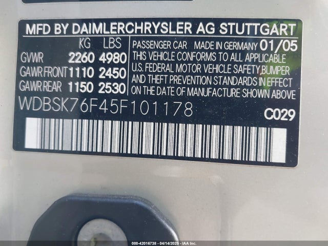 2005 MERCEDES-BENZ SL 600 WDBSK76F45F101178 Photo 8