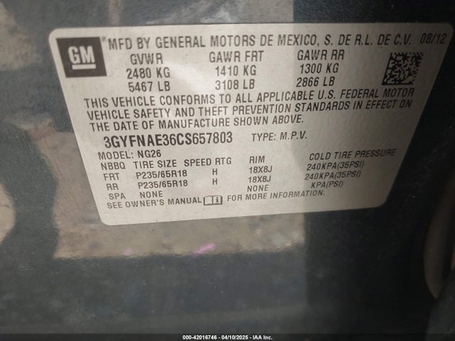 2012 CADILLAC SRX 3GYFNAE36CS657803 Photo 8