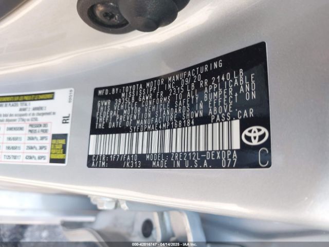 5YFDPMAE4MP168184 Toyota COROLLA L