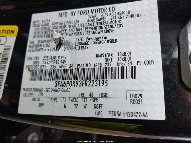 Ford Fusion Titanium 2015 3FA6P0K93FR223195 Image 9