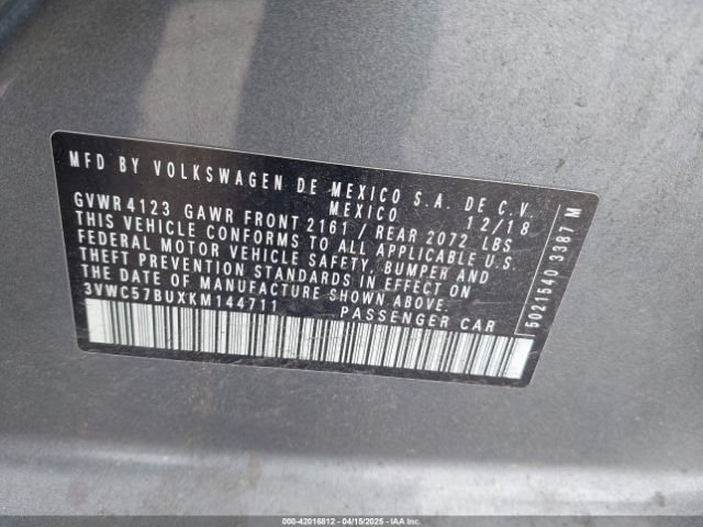3VWC57BUXKM144711 Volkswagen Jetta 1.4t R-line/1.4t S/1.4t Se