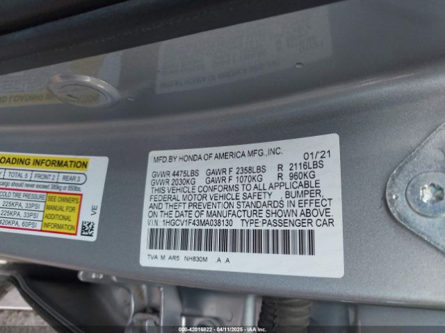 1HGCV1F43MA038130 Honda Accord Sport Special Edition