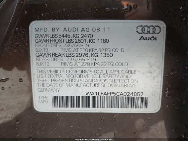 2012 AUDI Q5 WA1LFAFP5CA024857 Photo 8