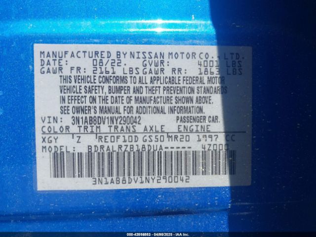 3N1AB8DV1NY290042 Nissan Sentra Sr Xtronic Cvt