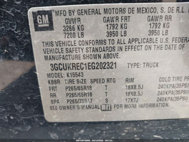 3GCUKREC1EG202321 Chevrolet Silverado 1500 1lt