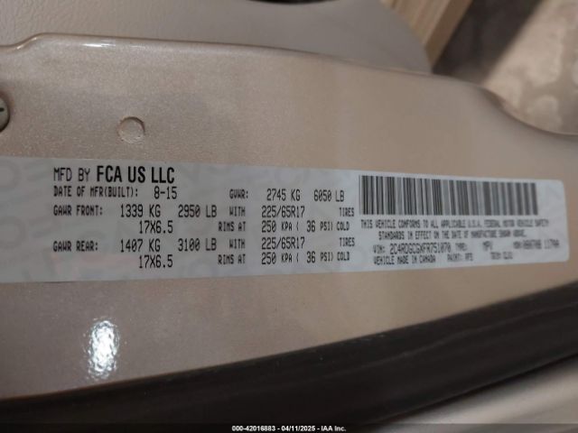 2C4RDGCGXFR751070 Dodge Grand Caravan Sxt Plus