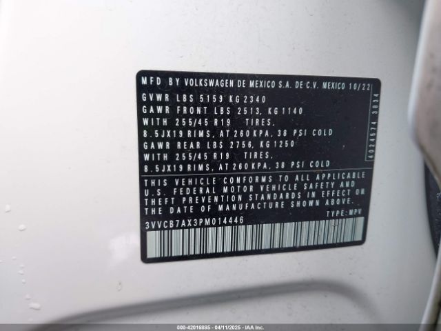 3VVCB7AX3PM014446 Volkswagen Tiguan 2.0t Se R-line Black