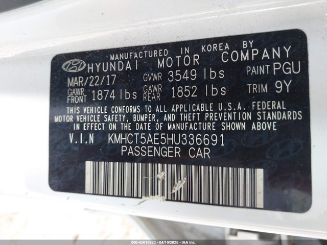 KMHCT5AE5HU336691 Hyundai ACCENT SE