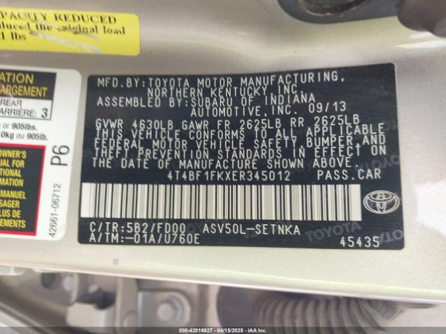 4T4BF1FKXER345012 Toyota CAMRY LE