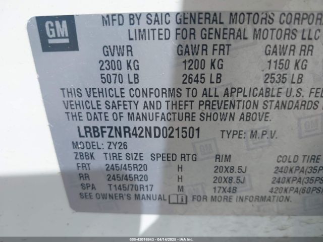 LRBFZNR42ND021501 Buick Envision Fwd Essence