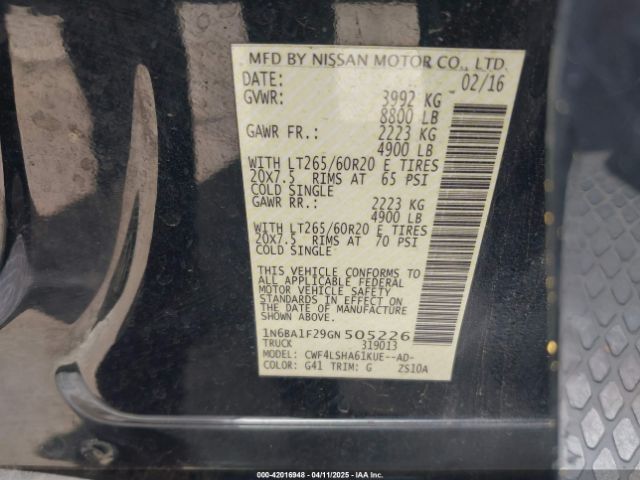 1N6BA1F29GN505226 Nissan Titan Xd Sv Diesel