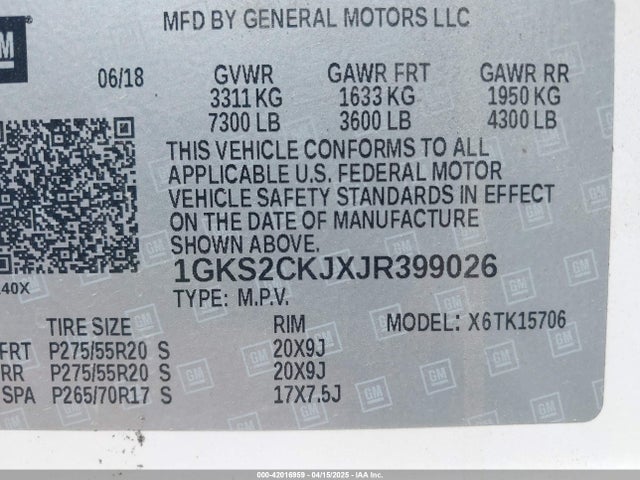 1GKS2CKJXJR399026 GMC l86 - spark ignited direct injection, variable valve timing, afm, e85max, alum
